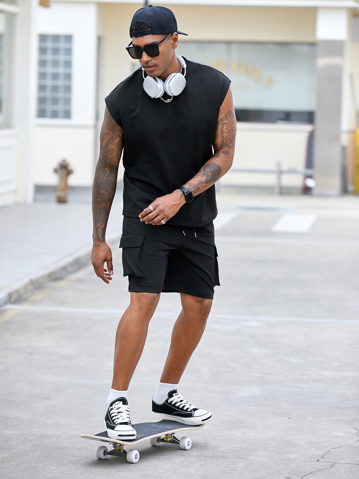 Opomelo Men's 2 Piece Short Set Summer Casual Tracksuit – Sleeveless Muscle Fit T Shirt and Shorts Outfit for Gym Workout - Image 4