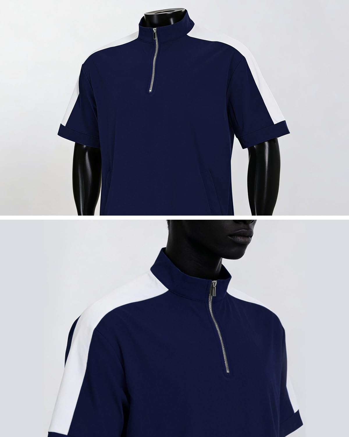 Opomelo Mens Cage Jacket Weather-Resistant Windbreaker Lightweight Short Sleeve Waterproof Golf Polo Raider Pullover with Pocket for Workout Navy Plus Size - Image 5